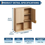 Acekool Armoire Murale de Salle de Bain Canelée 23x29, Meuble de Rangement au-dessus des Toilettes, Étagère Réglable, Charnières Silencieuses, Armoire à Pharmacie Moderne, Aspect Bois Naturel