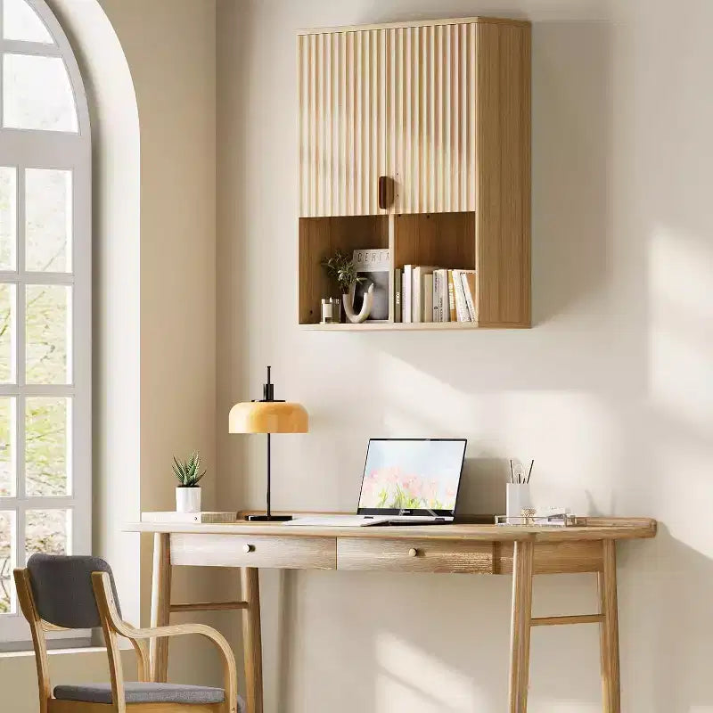 Acekool Armoire Murale de Salle de Bain Canelée 23x29, Meuble de Rangement au-dessus des Toilettes, Étagère Réglable, Charnières Silencieuses, Armoire à Pharmacie Moderne, Aspect Bois Naturel