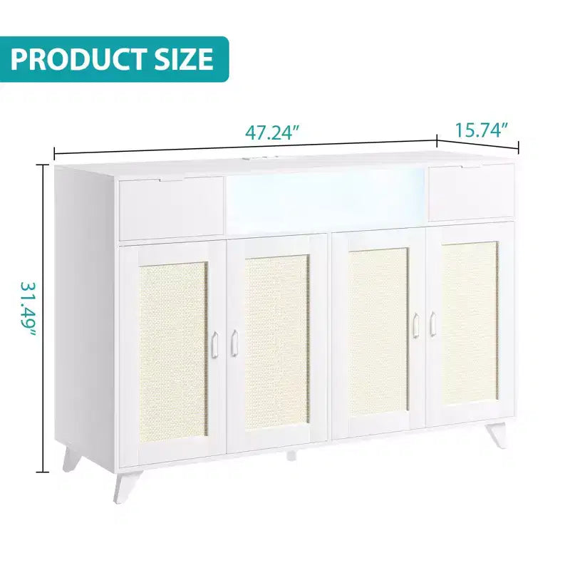 COZONY Buffet avec 2 tiroirs en rotin, Bahut de rangement de style bohème avec cadre en bois pour salon, salle à manger, couloir