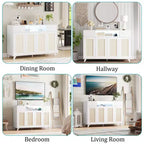 COZONY Buffet avec 2 tiroirs en rotin, Bahut de rangement de style bohème avec cadre en bois pour salon, salle à manger, couloir