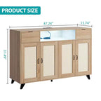 COZONY Buffet avec 2 tiroirs en rotin, Bahut de rangement de style bohème avec cadre en bois pour salon, salle à manger, couloir