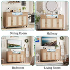 COZONY Buffet avec 2 tiroirs en rotin, Bahut de rangement de style bohème avec cadre en bois pour salon, salle à manger, couloir