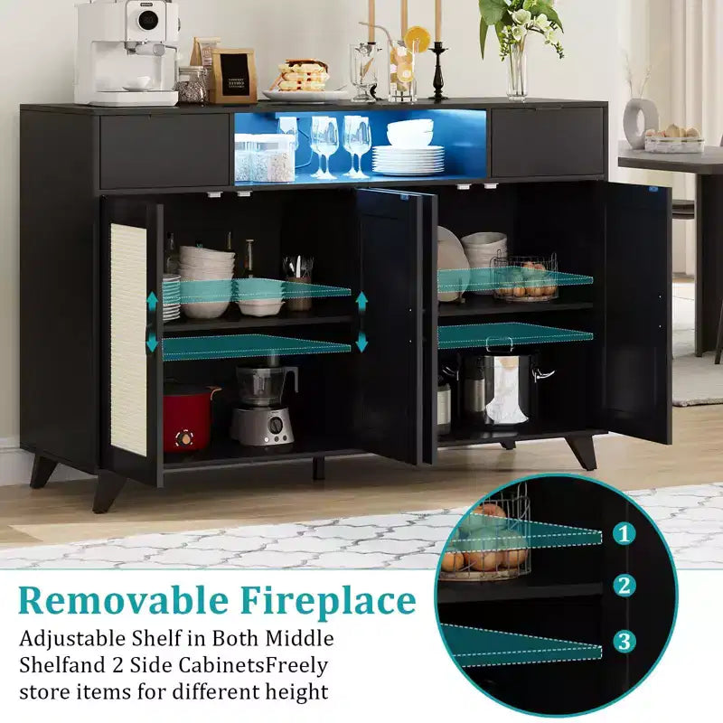 COZONY Buffet avec 2 tiroirs en rotin, Bahut de rangement de style bohème avec cadre en bois pour salon, salle à manger, couloir
