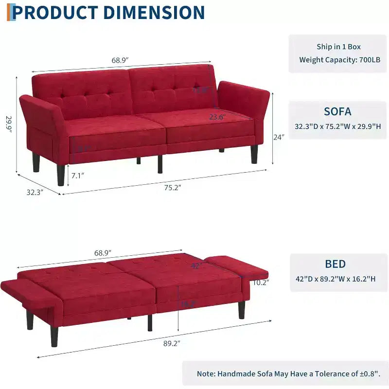 Canapé futon, canapé convertible avec dossier et accoudoirs réglables, canapé-lit futon moderne pour salon, chambre à coucher, appartement