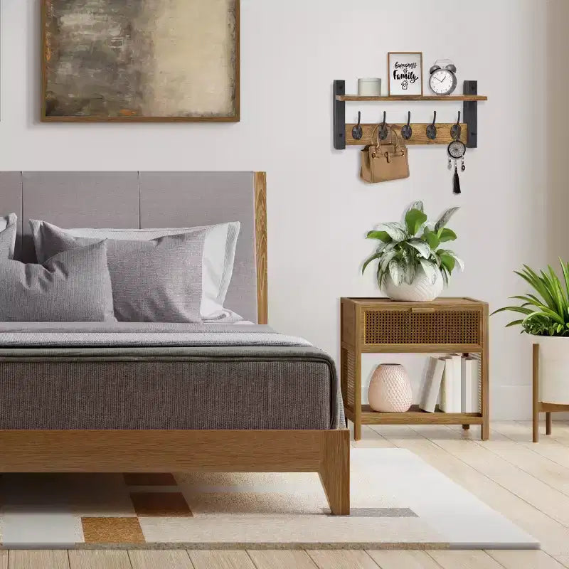 Étagère murale flottante Sorbus 40,6 cm avec 5 crochets robustes pour entrée, salle de bain, chambre, cuisine ou buanderie