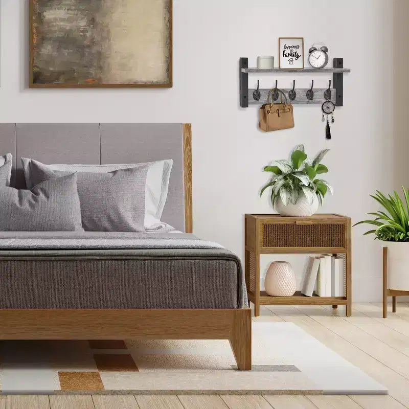 Étagère murale flottante Sorbus 40,6 cm avec 5 crochets robustes pour entrée, salle de bain, chambre, cuisine ou buanderie