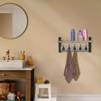 Étagère murale flottante Sorbus 40,6 cm avec 5 crochets robustes pour entrée, salle de bain, chambre, cuisine ou buanderie