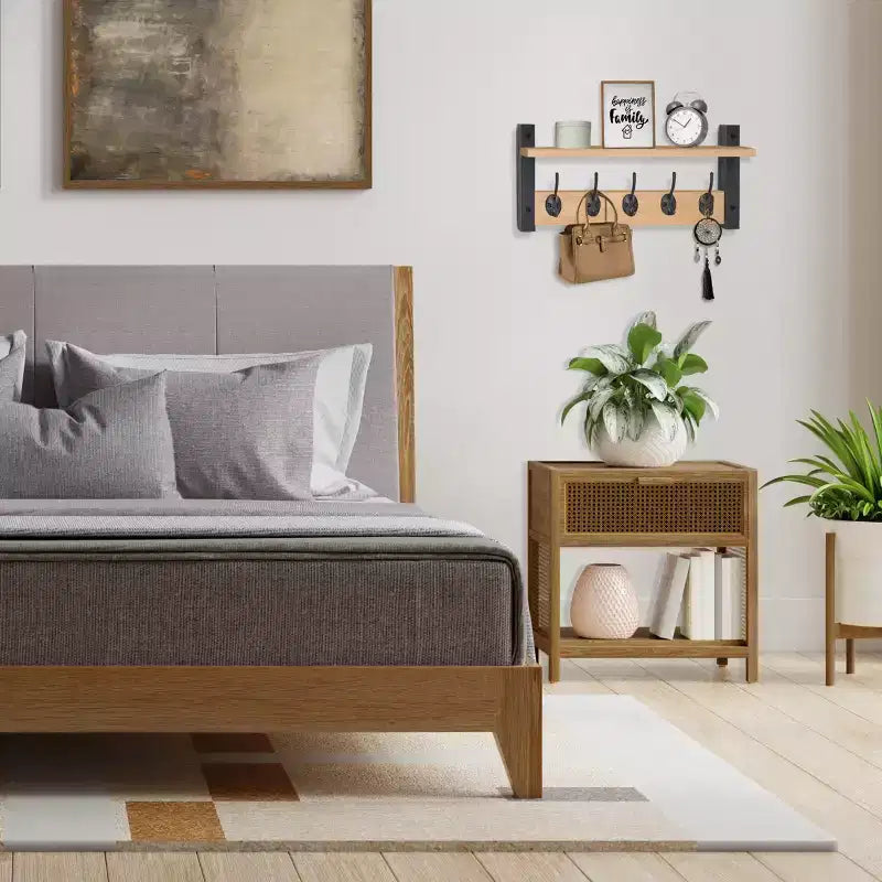 Étagère murale flottante Sorbus 40,6 cm avec 5 crochets robustes pour entrée, salle de bain, chambre, cuisine ou buanderie