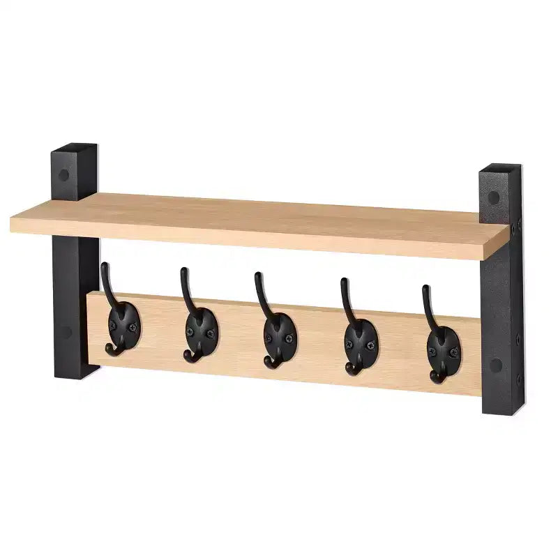 Étagère murale flottante Sorbus 40,6 cm avec 5 crochets robustes pour entrée, salle de bain, chambre, cuisine ou buanderie