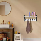 Étagère murale flottante Sorbus 40,6 cm avec 5 crochets robustes pour entrée, salle de bain, chambre, cuisine ou buanderie