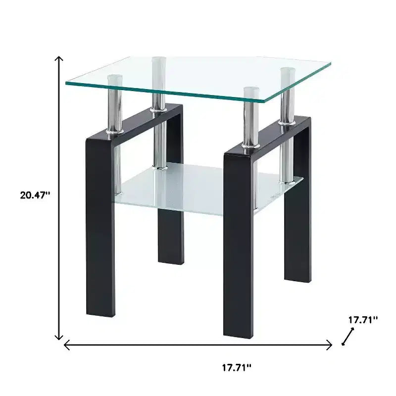 HomeRoots Ensemble de deux tables d'appoint carrées en verre clair et noir et métal avec étagère