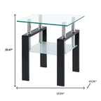 HomeRoots Ensemble de deux tables d'appoint carrées en verre clair et noir et métal avec étagère