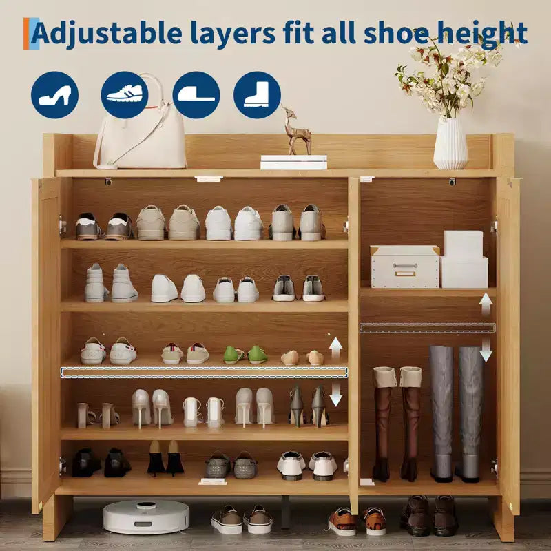 Meuble à chaussures, Meuble à chaussures en rotin pour entrée, Grand meuble à chaussures de 104 cm de haut, Meuble bohème avec portes pour salon et couloir