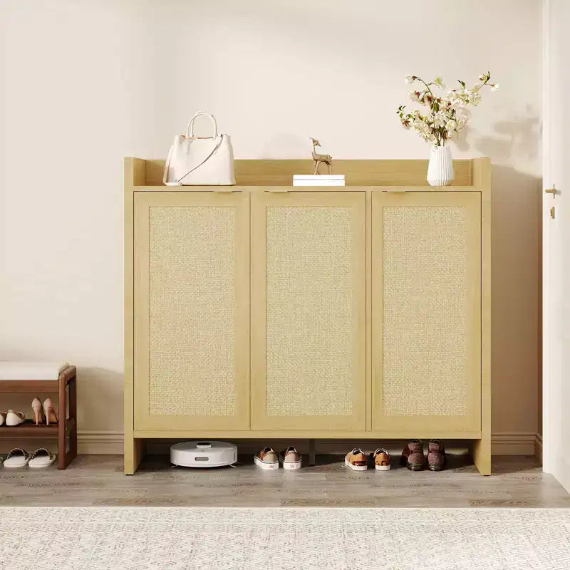 Shoe Storage Cabinet, Rattan Shoe Cabinet Storage for Entryway, 41 Tall Large Shoe Cabinet, Boho Cabinet w/Doors for Living Room Hallway
