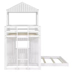 Bellemave Lit Superposé en Bois Twin-Full, Lit Mezzanine avec Aire de Jeu, Style Ferme, Échelle et Garde-corps, Blanc