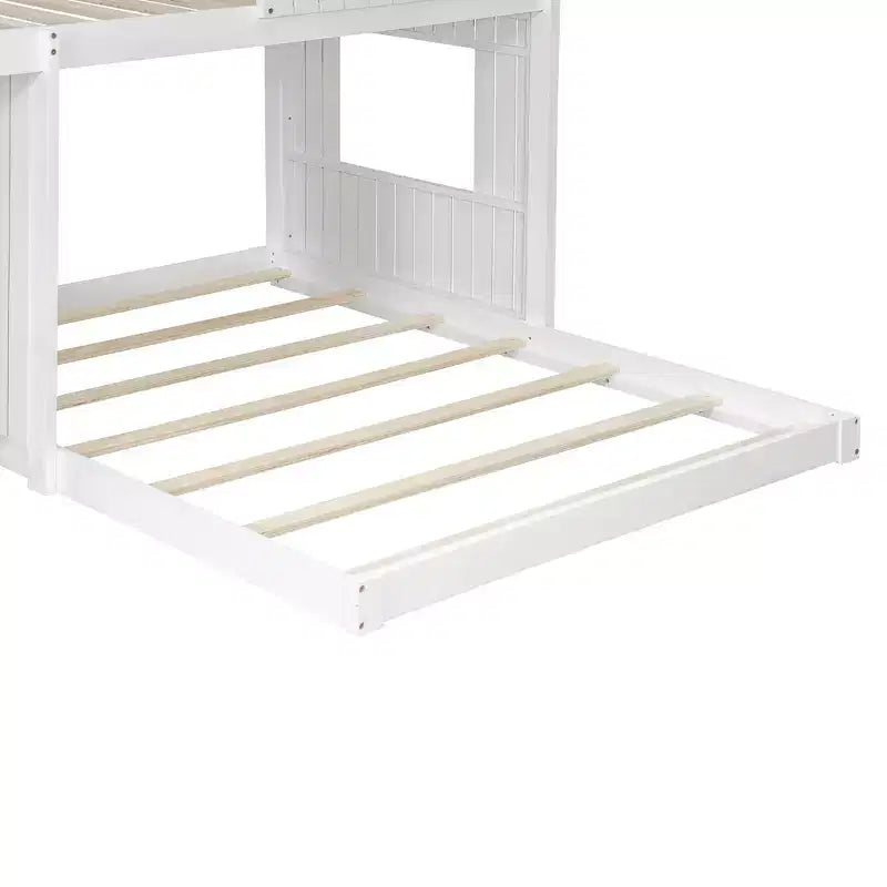 Bellemave Lit Superposé en Bois Twin-Full, Lit Mezzanine avec Aire de Jeu, Style Ferme, Échelle et Garde-corps, Blanc