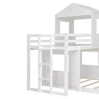 Bellemave Lit Superposé en Bois Twin-Full, Lit Mezzanine avec Aire de Jeu, Style Ferme, Échelle et Garde-corps, Blanc
