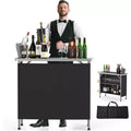 VINGLI Portable Bar Table, 2-Tier Shelves, Mobile Bar Table for Events, Party, Camping, Picnic, Tradeshow, Indoor with Black Skirt, 39 L x 34 H