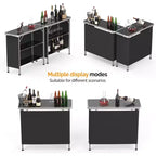 VINGLI Table de bar portable, 2 étagères, table de bar mobile pour événements, fêtes, camping, pique-niques, salons professionnels, intérieur avec jupe noire, 39 L x 34 H