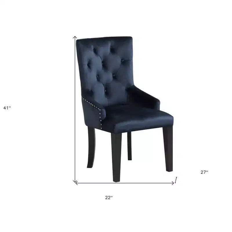 Chaise de salle à manger Parsons en velours touffeté HomeRoots, bleu foncé et noir