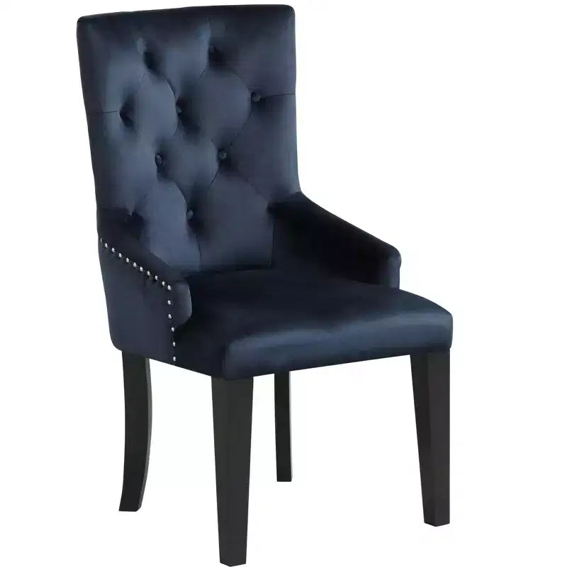 Chaise de salle à manger Parsons en velours touffeté HomeRoots, bleu foncé et noir