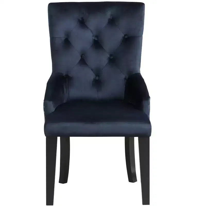 Chaise de salle à manger Parsons en velours touffeté HomeRoots, bleu foncé et noir