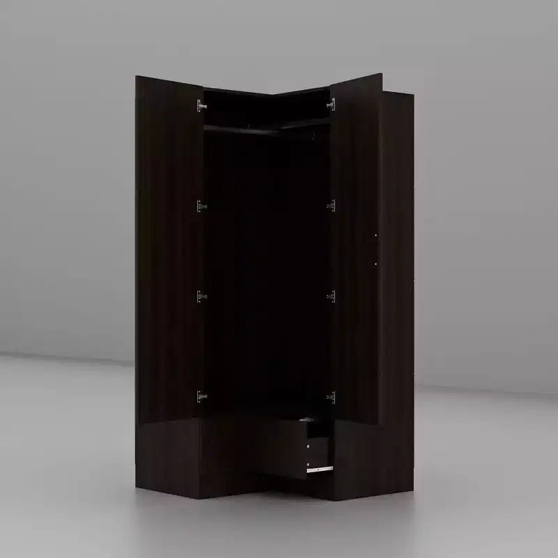 Famapy Armoire d'angle moderne avec deux tringles de suspension et tiroirs, construction robuste, solution de rangement peu encombrante pour chambre à coucher et au-delà