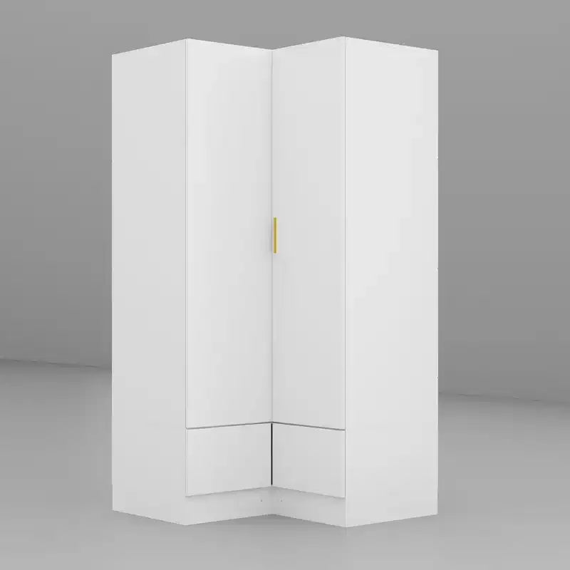 Famapy Armoire d'angle moderne avec deux tringles de suspension et tiroirs, construction robuste, solution de rangement peu encombrante pour chambre à coucher et au-delà