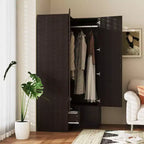 Famapy Armoire d'angle moderne avec deux tringles de suspension et tiroirs, construction robuste, solution de rangement peu encombrante pour chambre à coucher et au-delà