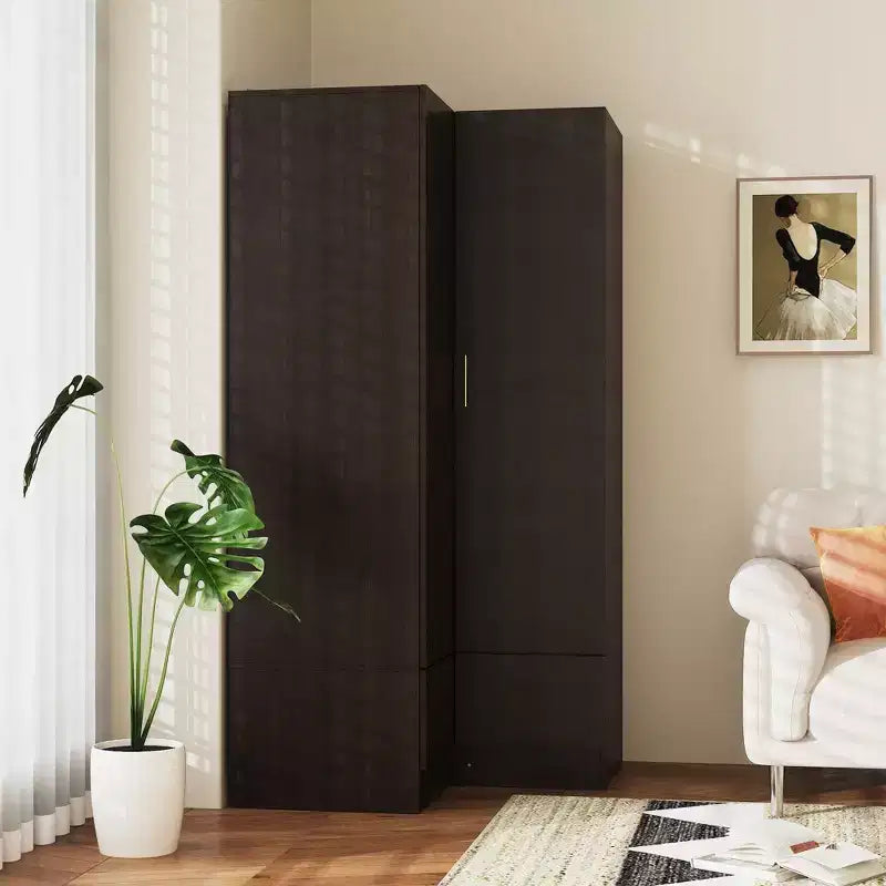 Famapy Armoire d'angle moderne avec deux tringles de suspension et tiroirs, construction robuste, solution de rangement peu encombrante pour chambre à coucher et au-delà