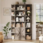 Bibliothèque haute de 75", 6 niveaux avec placard, étagère en bois ouverte avec étagères réglables, étagère de rangement verticale pour bureau, salon