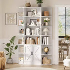 Bibliothèque haute de 75", 6 niveaux avec placard, étagère en bois ouverte avec étagères réglables, étagère de rangement verticale pour bureau, salon