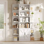 Bibliothèque haute de 75", 6 niveaux avec placard, étagère en bois ouverte avec étagères réglables, étagère de rangement verticale pour bureau, salon