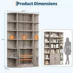 Bibliothèque haute de 75", 6 niveaux avec placard, étagère en bois ouverte avec étagères réglables, étagère de rangement verticale pour bureau, salon