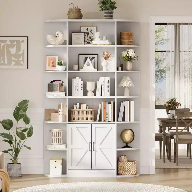 Bibliothèque haute de 75", 6 niveaux avec placard, étagère en bois ouverte avec étagères réglables, étagère de rangement verticale pour bureau, salon