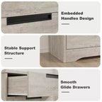 Commode cinq tiroirs avec poignées intégrées, meuble de rangement moderne en bois, compact et peu encombrant, adapté aux salons.