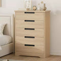 Embedded-handle design five-drawer chest, modern wooden drawer cabinet, space-saving compact storage, suitable for living rooms.