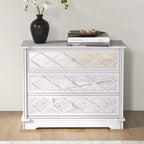 Commode 3 tiroirs en acrylique blanc et miroir à motif losanges