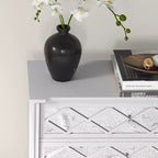 Commode 3 tiroirs en acrylique blanc et miroir à motif losanges