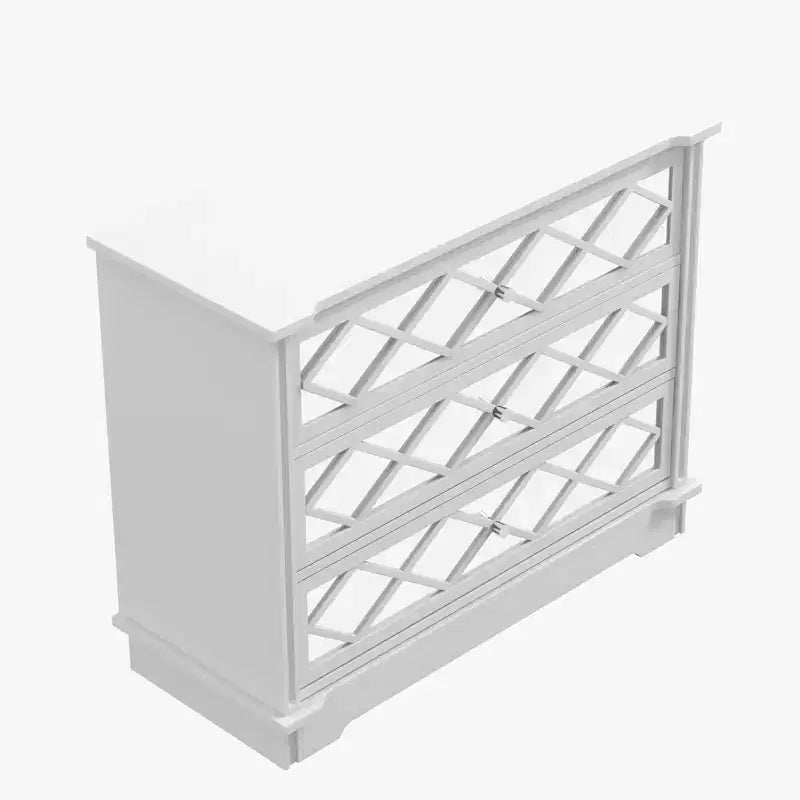 Commode 3 tiroirs en acrylique blanc et miroir à motif losanges