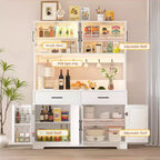 Armoire de rangement Dyonery blanche minimaliste, avec portes vitrées, comprenant 8 zones de rangement spacieuses et 2 tiroirs.