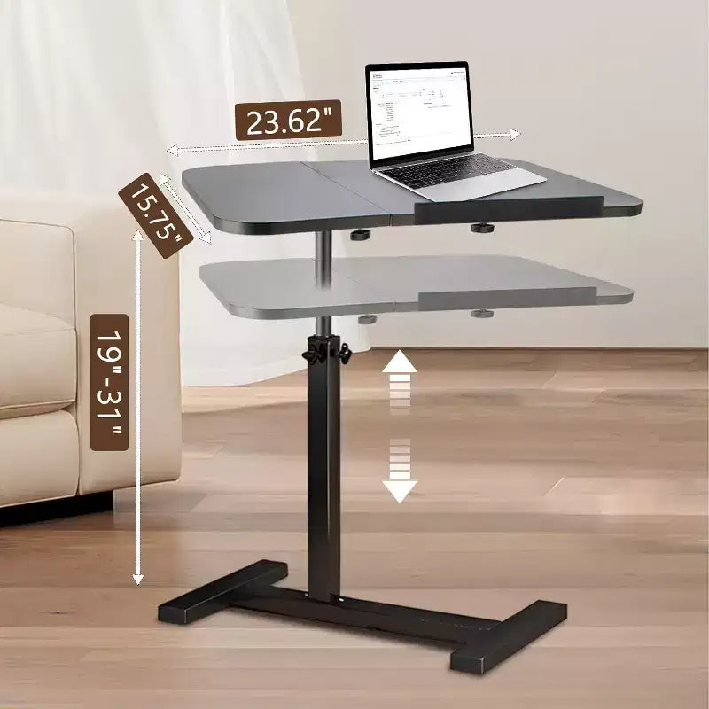 Support pour ordinateur portable mobile pour canapé, table de chevet réglable en hauteur avec plateau inclinable, bureau d'ordinateur portable roulant pour bureau à domicile, chambre à coucher
