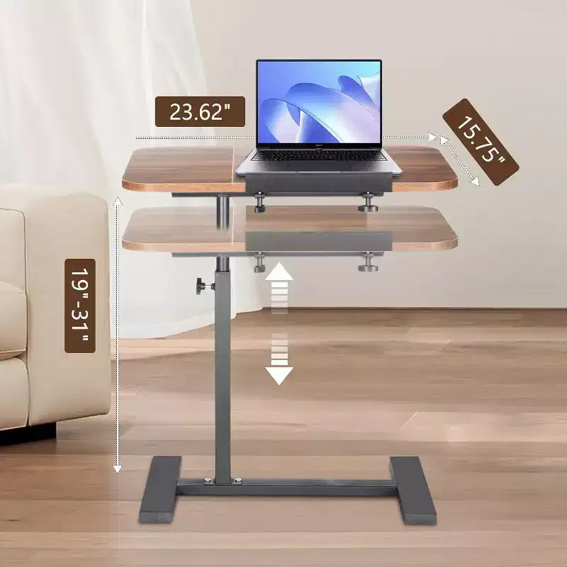 Support pour ordinateur portable mobile pour canapé, table de chevet réglable en hauteur avec plateau inclinable, bureau d'ordinateur portable roulant pour bureau à domicile, chambre à coucher