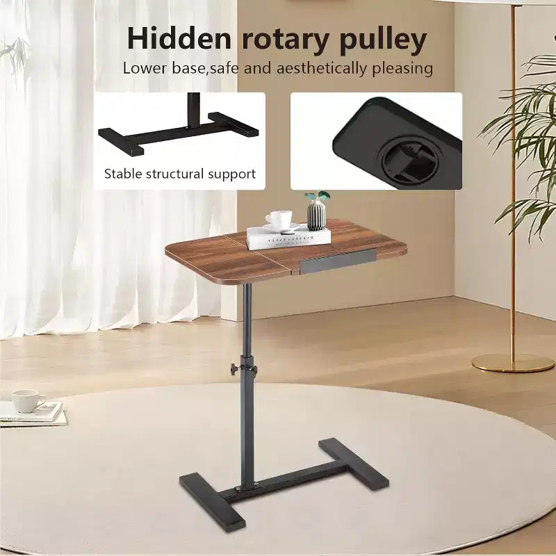Support pour ordinateur portable mobile pour canapé, table de chevet réglable en hauteur avec plateau inclinable, bureau d'ordinateur portable roulant pour bureau à domicile, chambre à coucher