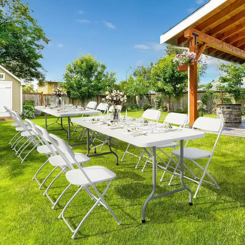 Table pliante Bonnlo 180 cm, tables longues en plastique blanc portables et pliables pour fête, camping, banquet, travaux manuels, repas, mariage, utilisation extérieure et intérieure