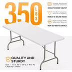 Table pliante Bonnlo 180 cm, tables longues en plastique blanc portables et pliables pour fête, camping, banquet, travaux manuels, repas, mariage, utilisation extérieure et intérieure