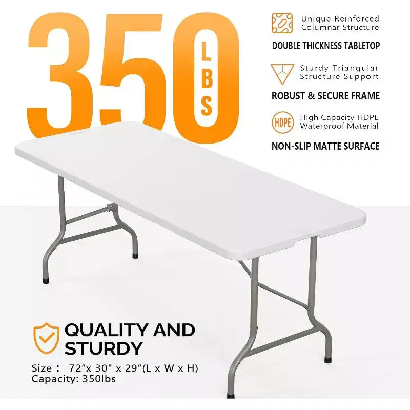 Table pliante Bonnlo 180 cm, tables longues en plastique blanc portables et pliables pour fête, camping, banquet, travaux manuels, repas, mariage, utilisation extérieure et intérieure