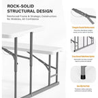 VINGLI Table de pique-nique et bancs pliants, ensemble de meubles de salle à manger portables d'extérieur pour le camping, le patio, le jardin, avec cadre en métal (blanc)