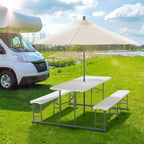 VINGLI Table de pique-nique et bancs pliants, ensemble de meubles de salle à manger portables d'extérieur pour le camping, le patio, le jardin, avec cadre en métal (blanc)