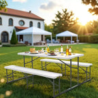 VINGLI Table de pique-nique et bancs pliants, ensemble de meubles de salle à manger portables d'extérieur pour le camping, le patio, le jardin, avec cadre en métal (blanc)